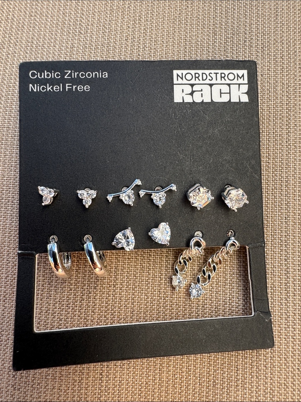 Nordstrom Silver-Tone Cubic Zirconia 9-Pair Earring Set